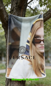 Versace Navy Blue Gold Medusa Logo Print Flannel Sofa Throw Blanket IMG_1630